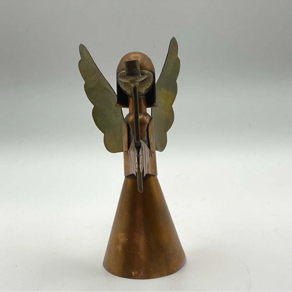Copper & Brass Angel 4.25” Made in Mexico Stamped MCM Christmas Folk Art Rustic